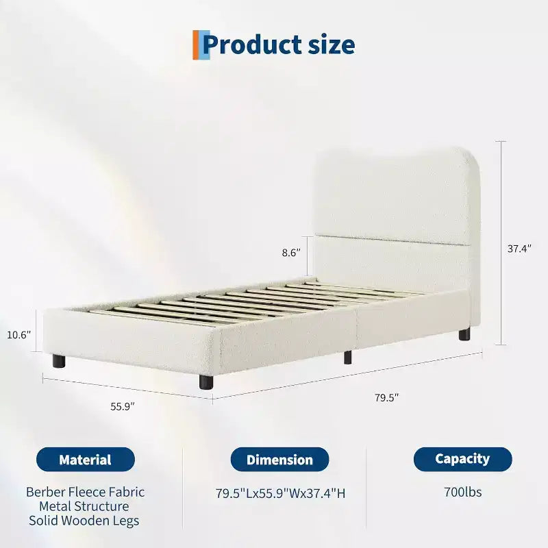 GustoWave Upholstered Boucle Bed Frame with Headboard, No Box Spring Needed