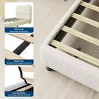 GustoWave Upholstered Boucle Bed Frame with Headboard, No Box Spring Needed