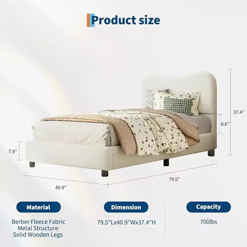 GustoWave Upholstered Boucle Bed Frame with Headboard, No Box Spring Needed
