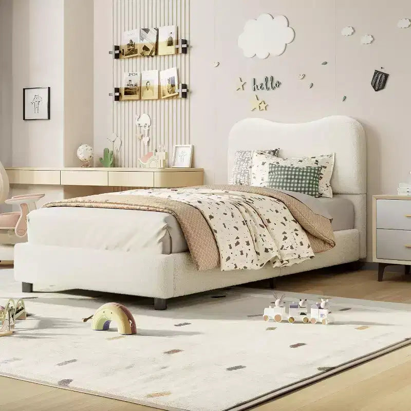 GustoWave Upholstered Boucle Bed Frame with Headboard, No Box Spring Needed
