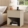 Set of 2 Fluted Nightstands w/ Charging Station & LED Light, Modern Wood End Table w/ Storage Drawer, Mid-Century Bedside Table for Bedroom