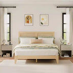 Set of 2 Fluted Nightstands w/ Charging Station & LED Light, Modern Wood End Table w/ Storage Drawer, Mid-Century Bedside Table for Bedroom