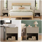 Set of 2 Fluted Nightstands w/ Charging Station & LED Light, Modern Wood End Table w/ Storage Drawer, Mid-Century Bedside Table for Bedroom