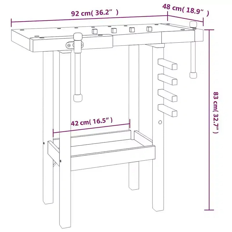 vidaXL Workbench with Vices 36.2x18.9x32.7 Solid Wood Acacia
