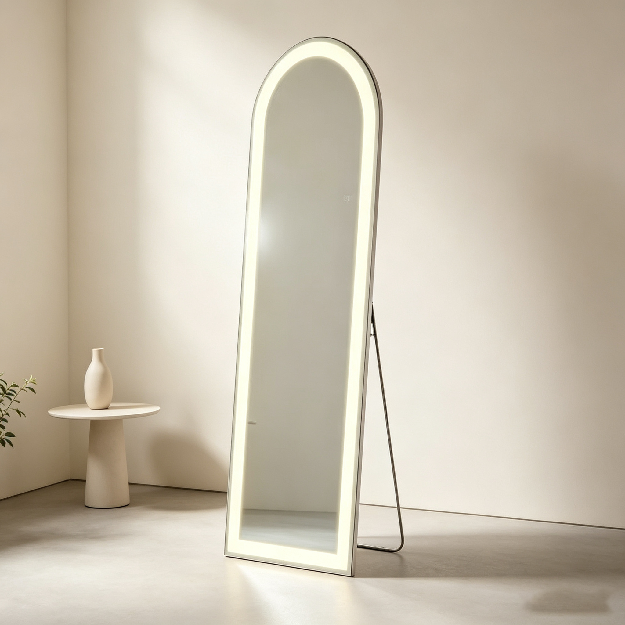 Miroir intégral sans cadre transparent Arch, lumineux, autoportant et mural