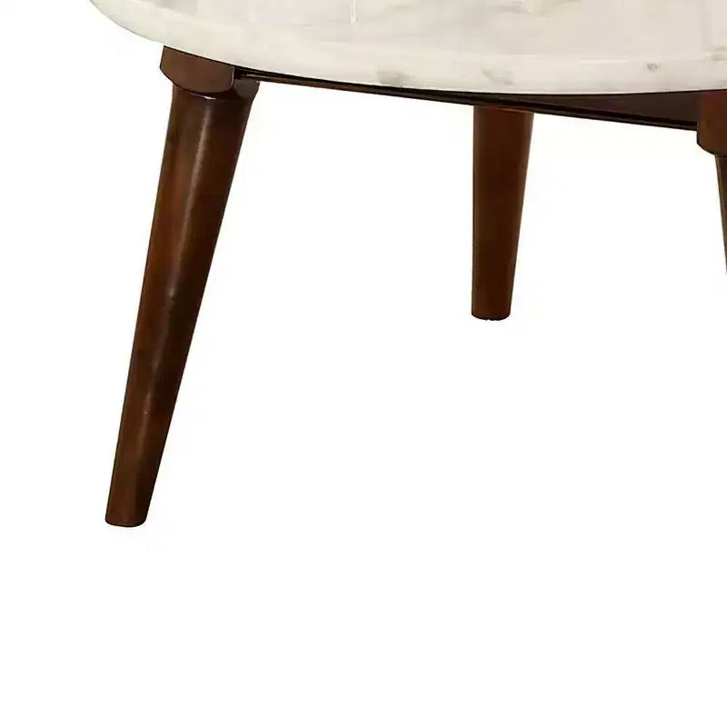 36" Gasha Coffee Table-White Marble Top & Walnut - Acme Furniture: Mid-Century Modern, Round, Wood Legs, No Tools Assembly
