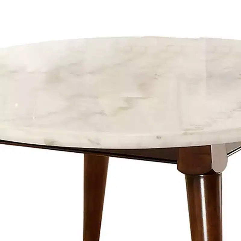 36" Gasha Coffee Table-White Marble Top & Walnut - Acme Furniture: Mid-Century Modern, Round, Wood Legs, No Tools Assembly