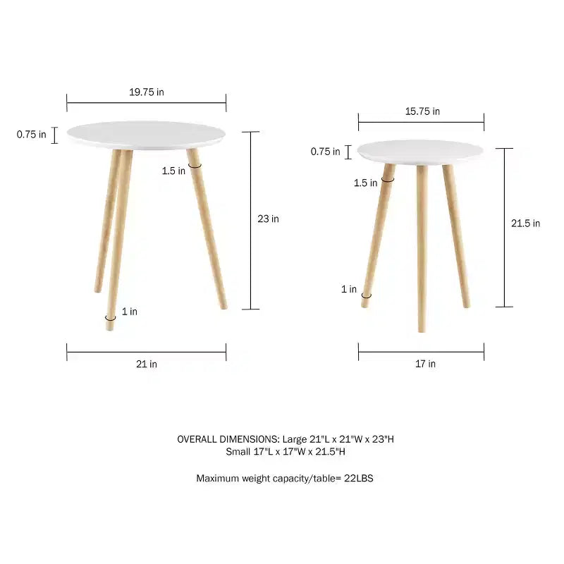Nesting End Tables with Circular Top White - Yorkshire Home