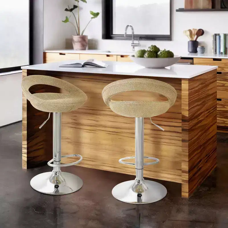 Elama 2 Piece Adjustable Rattan Barstool in Gray with Chrome Base