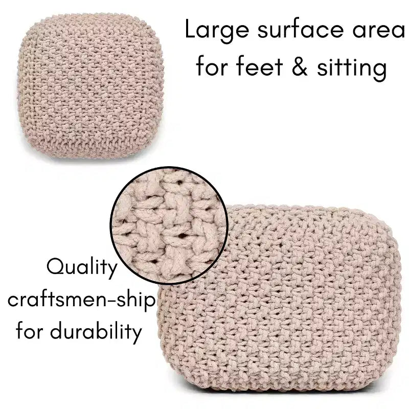 BirdRock Home Square Pouf Foot Stool Ottoman for Living Room & Bedroom - Natural