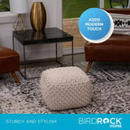 BirdRock Home Square Pouf Foot Stool Ottoman for Living Room & Bedroom - Natural