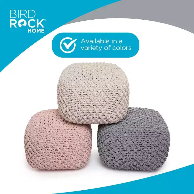 BirdRock Home Square Pouf Foot Stool Ottoman for Living Room & Bedroom - Natural