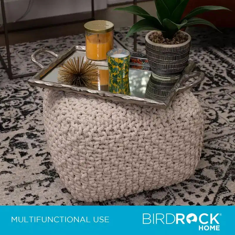 BirdRock Home Square Pouf Foot Stool Ottoman for Living Room & Bedroom - Natural