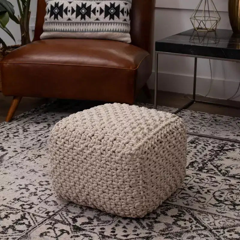 BirdRock Home Square Pouf Foot Stool Ottoman for Living Room & Bedroom - Natural