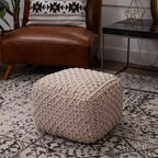 BirdRock Home Square Pouf Foot Stool Ottoman for Living Room & Bedroom - Natural