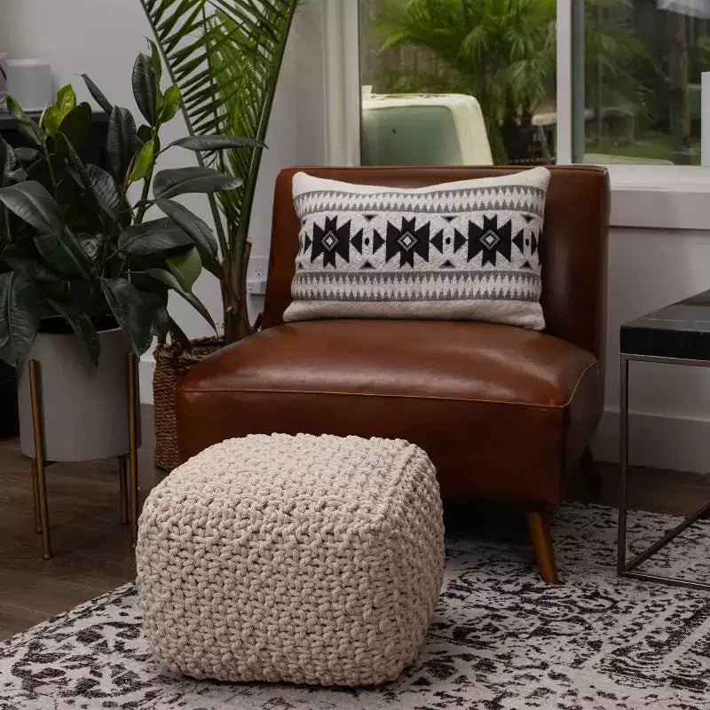 BirdRock Home Square Pouf Foot Stool Ottoman for Living Room & Bedroom - Natural