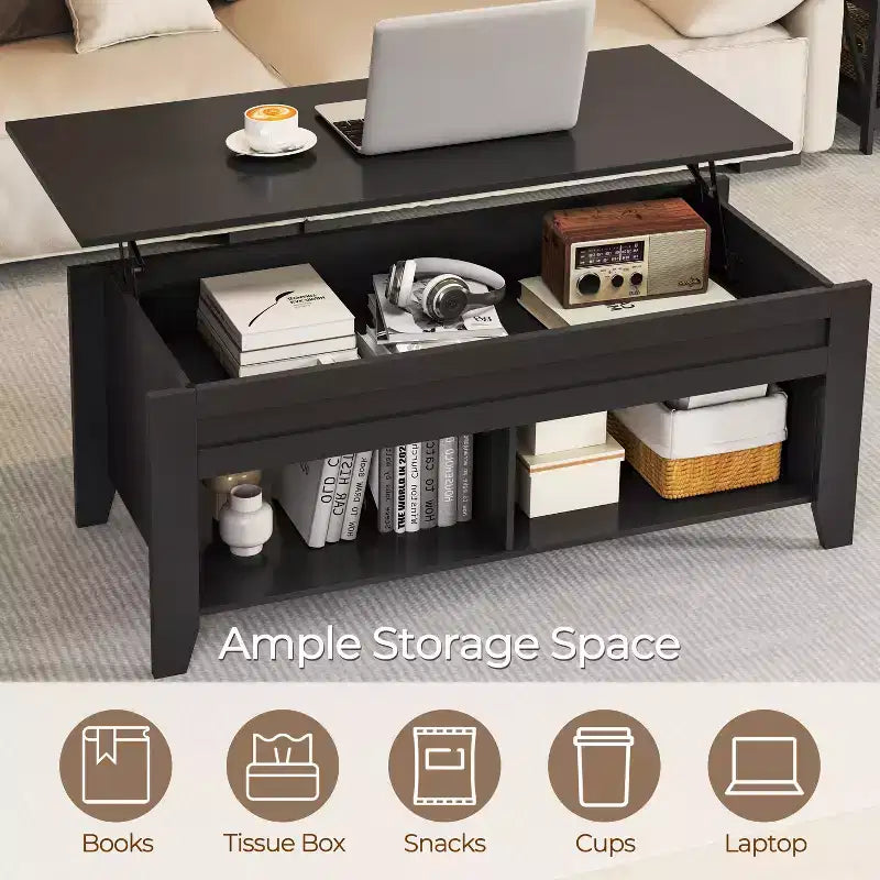 Yaheetech Lift Top Coffee Table with Hidden Compartment & 2 Open Shelves for Living Room