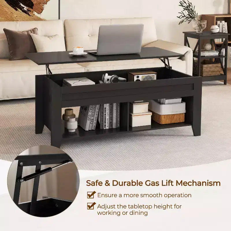 Yaheetech Lift Top Coffee Table with Hidden Compartment & 2 Open Shelves for Living Room