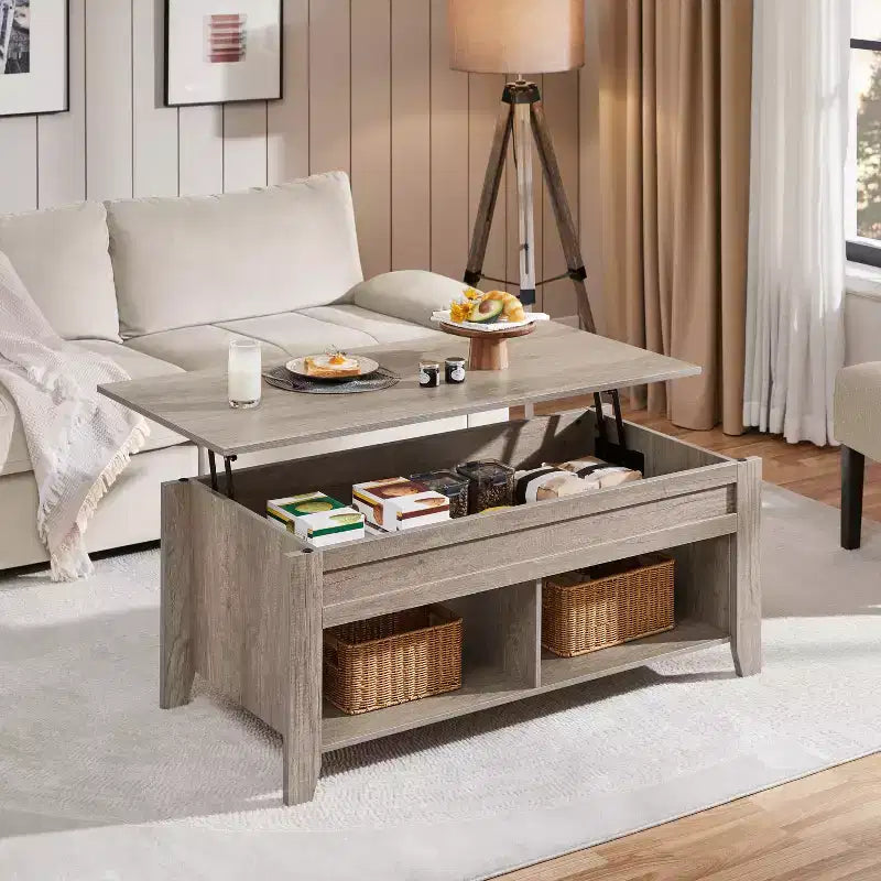 Yaheetech Lift Top Coffee Table with Hidden Compartment & 2 Open Shelves for Living Room