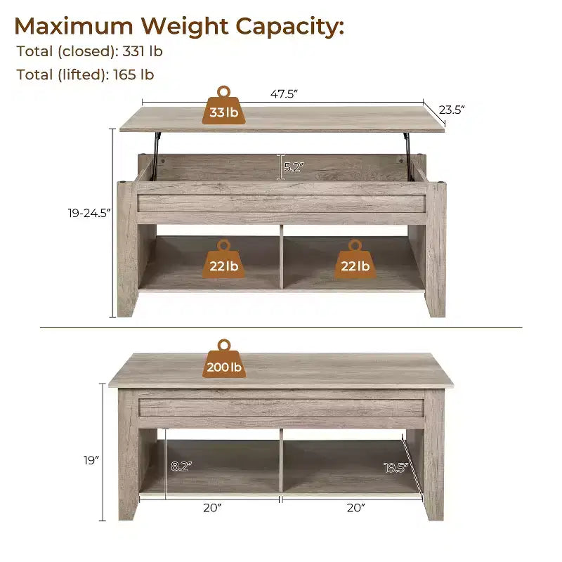 Yaheetech Lift Top Coffee Table with Hidden Compartment & 2 Open Shelves for Living Room