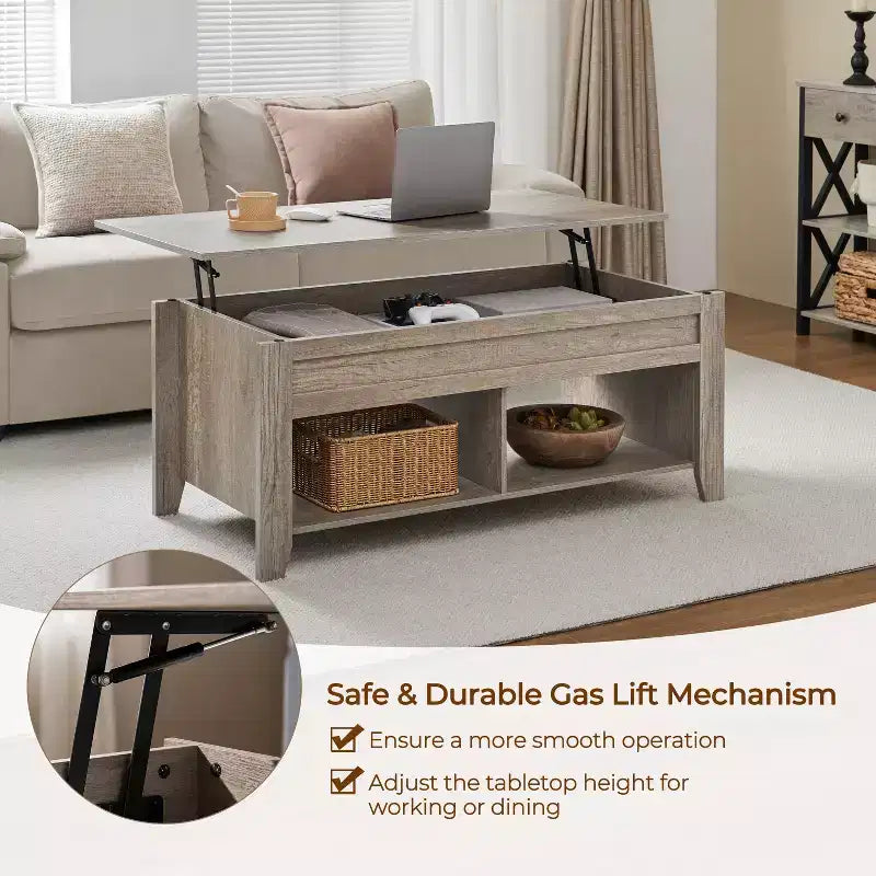 Yaheetech Lift Top Coffee Table with Hidden Compartment & 2 Open Shelves for Living Room