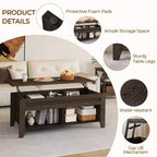 Yaheetech Lift Top Coffee Table with Hidden Compartment & 2 Open Shelves for Living Room