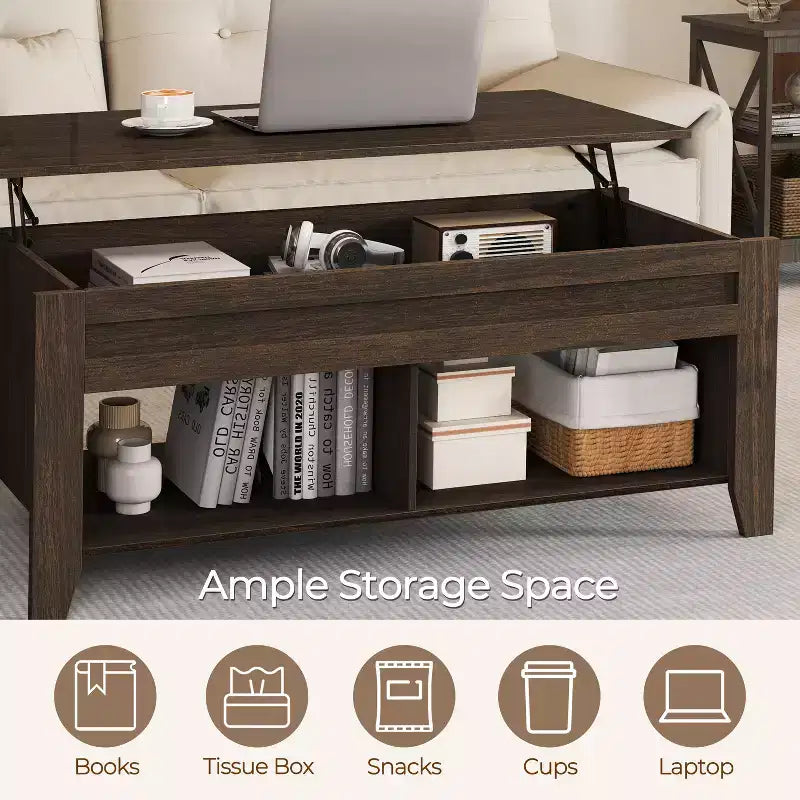 Yaheetech Lift Top Coffee Table with Hidden Compartment & 2 Open Shelves for Living Room