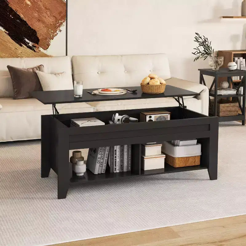 Yaheetech Lift Top Coffee Table with Hidden Compartment & 2 Open Shelves for Living Room
